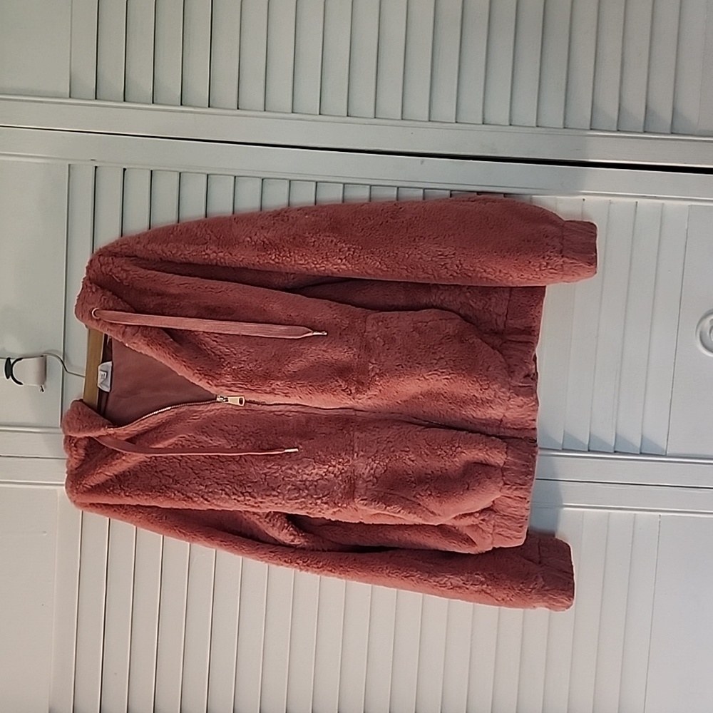 Ardene Dusty Rose Plush Zip-Up Bomber Jacket